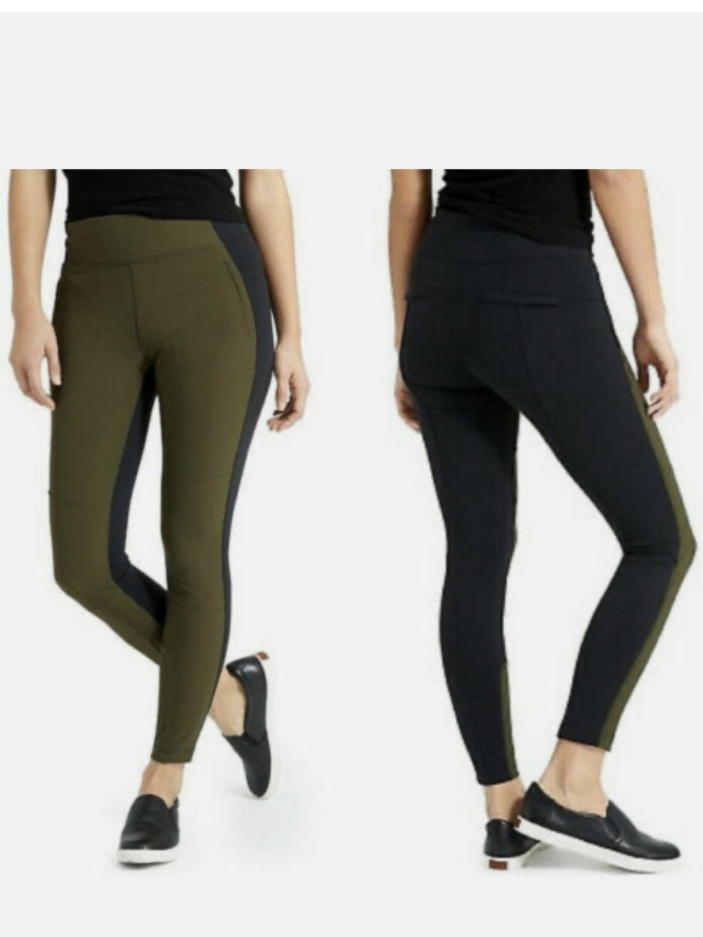 Athleta Green & Black Highline Hybrid Ankle Leggings Size 2